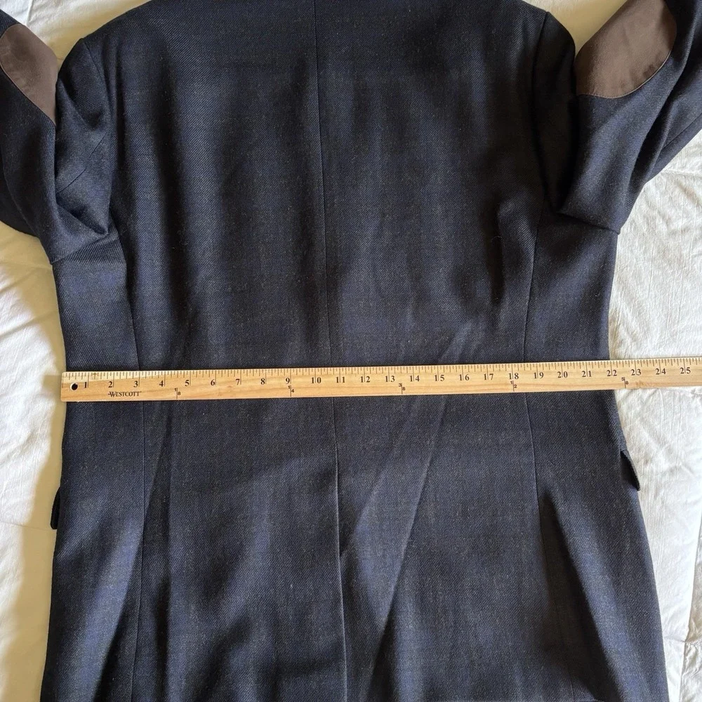 LRL Elbow Patch Blazer Sport Coat Men's 44R Wool Black Blue Check Dark Academia